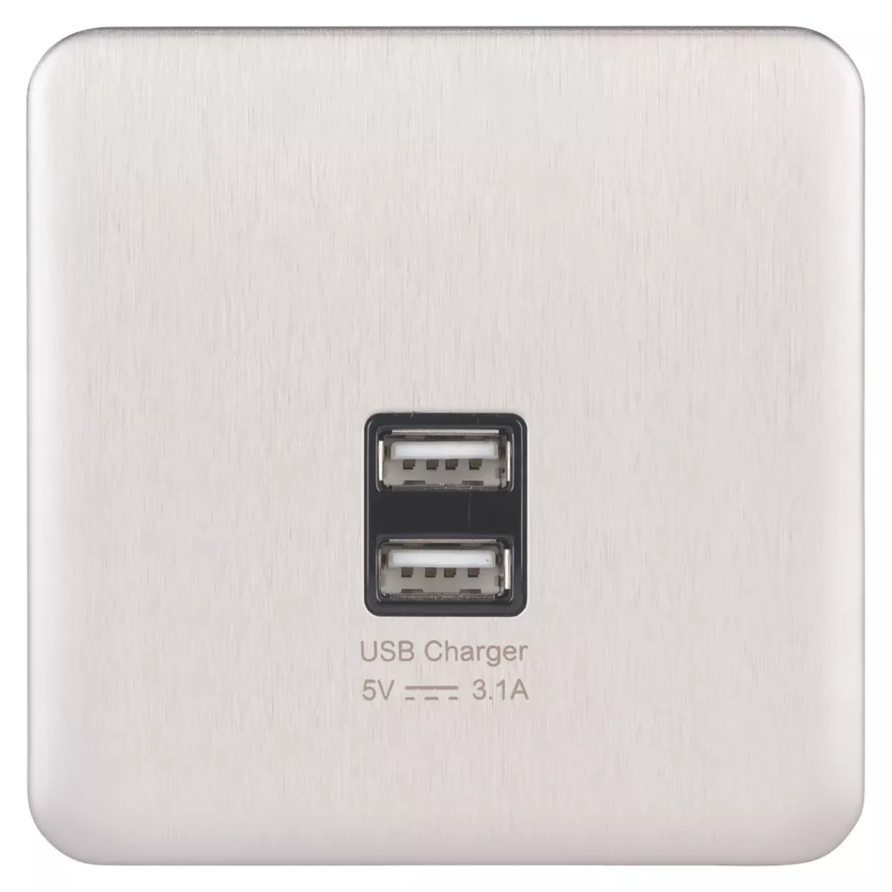 Schneider Electric Lisse Deco 3.1A 2-Outlet Type A USB Socket Brushed Stainless Steel With Black Inserts 4 Schneider Electric Lisse Deco 3.1A 2-Outlet Type A USB Socket Brushed Stainless Steel With Black Inserts - Image 2