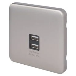 Schneider Electric Lisse Deco 3.1A 2-Outlet Type A USB Socket Brushed Stainless Steel With Black Inserts