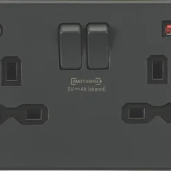 Knightsbridge SFR9909AT 13A 2-Gang DP Switched Socket + 4.0A 2-Outlet Type A & C USB Charger Anthracite With Black Inserts