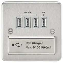 Knightsbridge FPQUADBCG 5.1A 4-Outlet Type A USB Socket Brushed Chrome With Colour-Matched Inserts