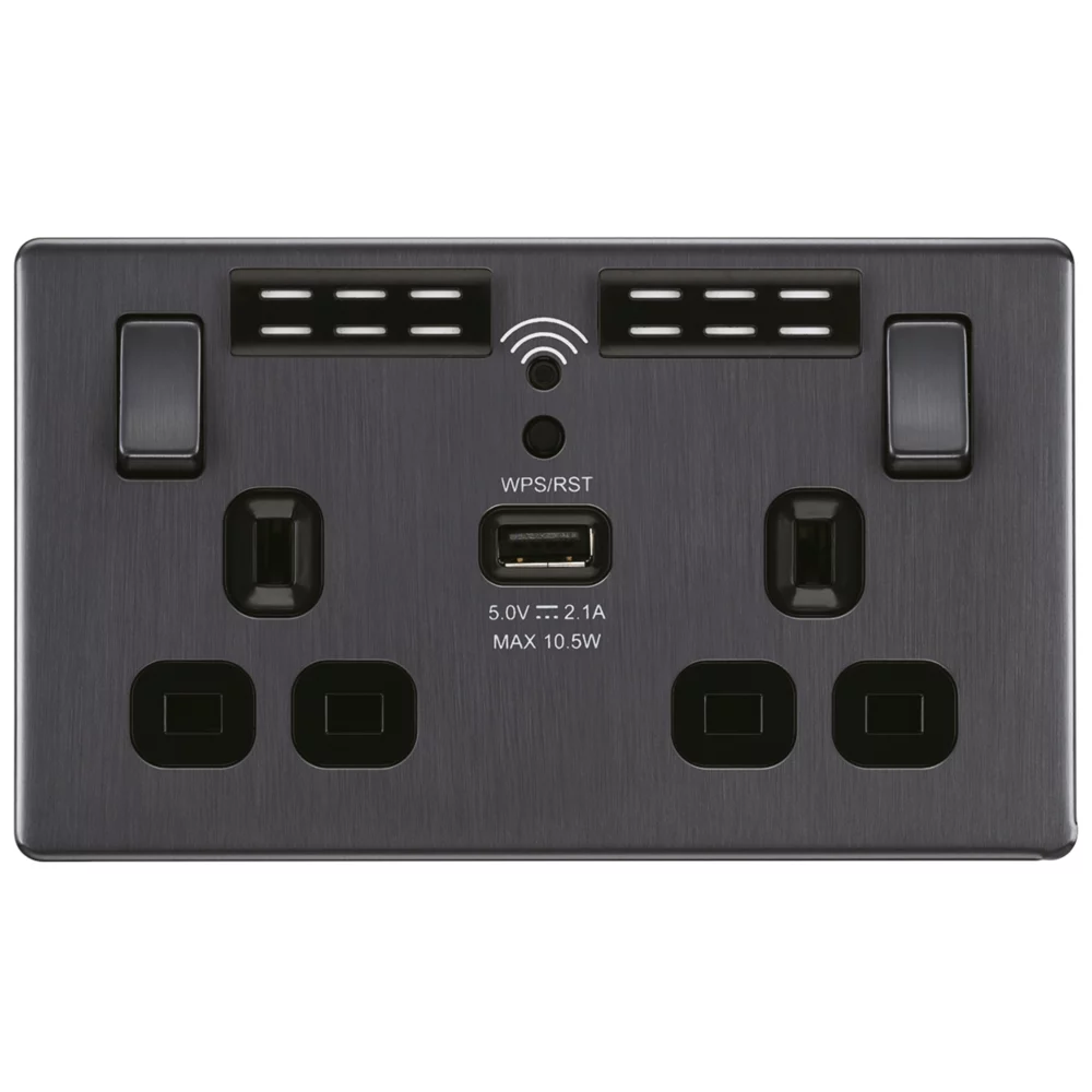 LAP 13A 2-Gang SP Switched Wi-Fi Extender Socket + 2.1A 1-Outlet Type A USB Charger Slate-Effect With Black Inserts 4 LAP 13A 2-Gang SP Switched Wi-Fi Extender Socket + 2.1A 1-Outlet Type A USB Charger Slate-Effect With Black Inserts - Image 2