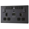 LAP 13A 2-Gang SP Switched Wi-Fi Extender Socket + 2.1A 1-Outlet Type A USB Charger Slate-Effect With Black Inserts -British General Shop 745KJ P