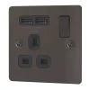 LAP 13A 1-Gang SP Switched Socket + 2.1A 2-Outlet Type A USB Charger Black Nickel With Black Inserts -British General Shop 7468F P