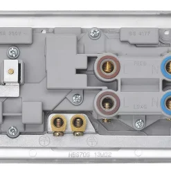 British General Nexus Metal 45A 2-Gang DP Cooker Switch & 13A DP Switched Socket Brushed Steel With LED With Graphite Inserts -British General Shop 74857 A2