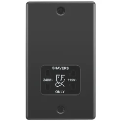 LAP 2-Gang Dual Voltage Shaver Socket 115 / 230V Black Nickel With Black Inserts -British General Shop 74900 A2