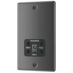 LAP 2-Gang Dual Voltage Shaver Socket 115 / 230V Black Nickel With Black Inserts