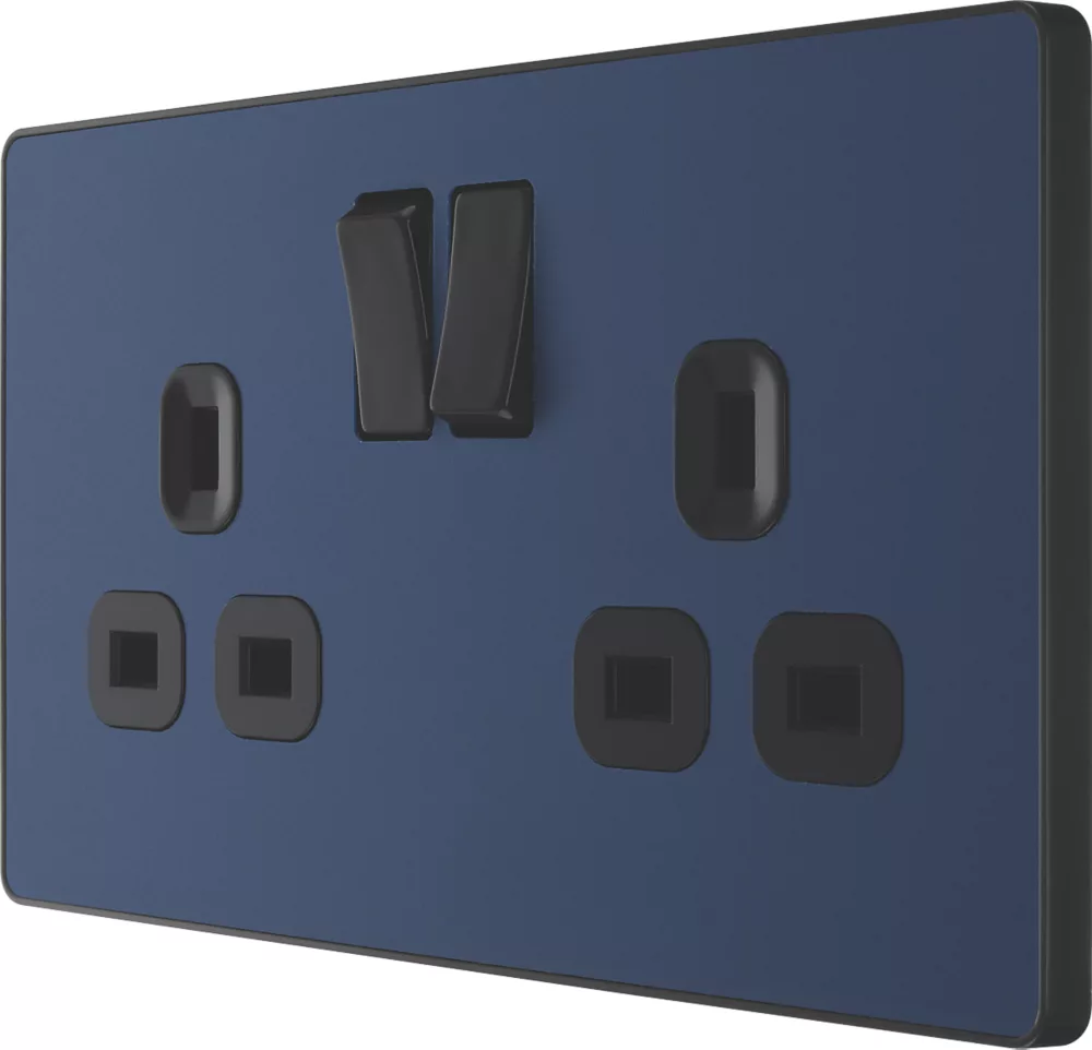 British General Evolve 13A 2-Gang SP Switched Socket Blue With Black Inserts 3 British General Evolve 13A 2-Gang SP Switched Socket Blue With Black Inserts