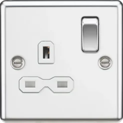 Knightsbridge CL7PCW 13A 1-Gang DP Switched Single Socket Polished Chrome With White Inserts