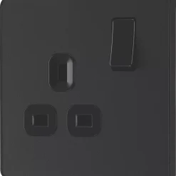 British General Evolve 13A 1-Gang SP Switched Socket Matt Black With Black Inserts -British General Shop 753RF A3