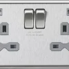 Knightsbridge CL9224BCG 13A 2-Gang SP Switched Socket + 2.4A 2-Outlet Type A USB Charger Brushed Chrome With Colour-Matched Inserts -British General Shop 756TX P