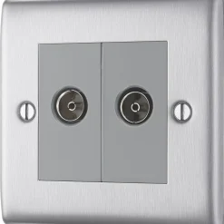 British General NEXUS METAL 1-Gang Duplex TV Socket Brushed Steel