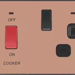 British General Evolve 45A 2-Gang 2-Pole Cooker Switch & 13A DP Switched Socket Copper With LED With Black Inserts -British General Shop 760PX A2