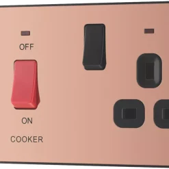 British General Evolve 45A 2-Gang 2-Pole Cooker Switch & 13A DP Switched Socket Copper With LED With Black Inserts -British General Shop 760PX A3