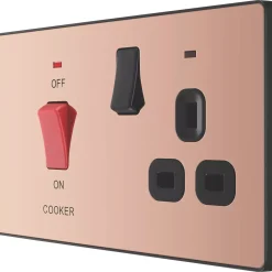 British General Evolve 45A 2-Gang 2-Pole Cooker Switch & 13A DP Switched Socket Copper With LED With Black Inserts