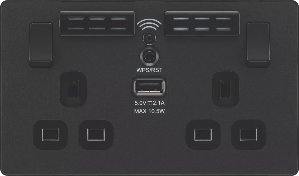British General Evolve 13A 2-Gang SP Switched Double Socket With WiFi Extender + 2.1A 1-Outlet Type A USB Charger Matt Black With Black Inserts 5 British General Evolve 13A 2-Gang SP Switched Double Socket With WiFi Extender + 2.1A 1-Outlet Type A USB Charger Matt Black With Black Inserts - Image 3