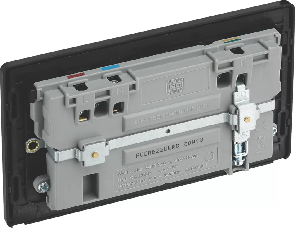 British General Evolve 13A 2-Gang SP Switched Double Socket With WiFi Extender + 2.1A 1-Outlet Type A USB Charger Matt Black With Black Inserts 7 British General Evolve 13A 2-Gang SP Switched Double Socket With WiFi Extender + 2.1A 1-Outlet Type A USB Charger Matt Black With Black Inserts - Image 5