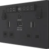 British General Evolve 13A 2-Gang SP Switched Double Socket With WiFi Extender + 2.1A 1-Outlet Type A USB Charger Matt Black With Black Inserts