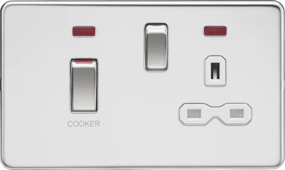Knightsbridge SFR83MNPCW 45 & 13A 2-Gang DP Cooker Switch & 13A DP Switched Socket Polished Chrome With LED With White Inserts 3 Knightsbridge SFR83MNPCW 45 & 13A 2-Gang DP Cooker Switch & 13A DP Switched Socket Polished Chrome With LED With White Inserts