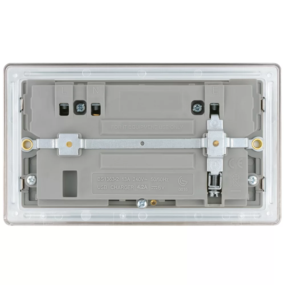 LAP 13A 2-Gang DP Switched Socket + 4.2A 2-Outlet Type A & C USB Charger Brushed Stainless Steel With Graphite Inserts 6 LAP 13A 2-Gang DP Switched Socket + 4.2A 2-Outlet Type A & C USB Charger Brushed Stainless Steel With Graphite Inserts - Image 4