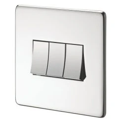 Crabtree Platinum 10AX 3-Gang 2-Way Light Switch Polished Chrome