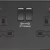 Knightsbridge SFR9909MBB 13A 2-Gang DP Switched Socket + 4.0A 2-Outlet Type A & C USB Charger Matt Black With Black Inserts -British General Shop 771TX P