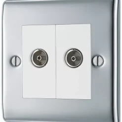 British General NEXUS METAL 2-Gang Duplex TV Socket Polished Chrome