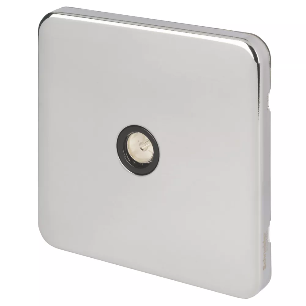 Schneider Electric Lisse Deco 1-Gang Coaxial TV / FM Socket Polished Chrome With Black Inserts 3 Schneider Electric Lisse Deco 1-Gang Coaxial TV / FM Socket Polished Chrome With Black Inserts