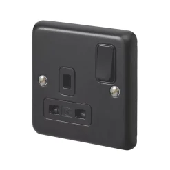 British General Shop 37 MK Contoura 13A 1-Gang DP Switched Plug Socket Black With Colour-Matched Inserts