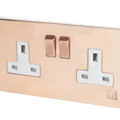 Varilight 13AX 2-Gang DP Switched Plug Socket Anti-Microbial Copper With White Inserts