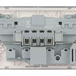 Schneider Electric Lisse Deco 13A 2-Gang SP Switched Socket + 2.1A 2-Outlet Type A USB Charger Polished Chrome With White Inserts -British General Shop 784FF A3