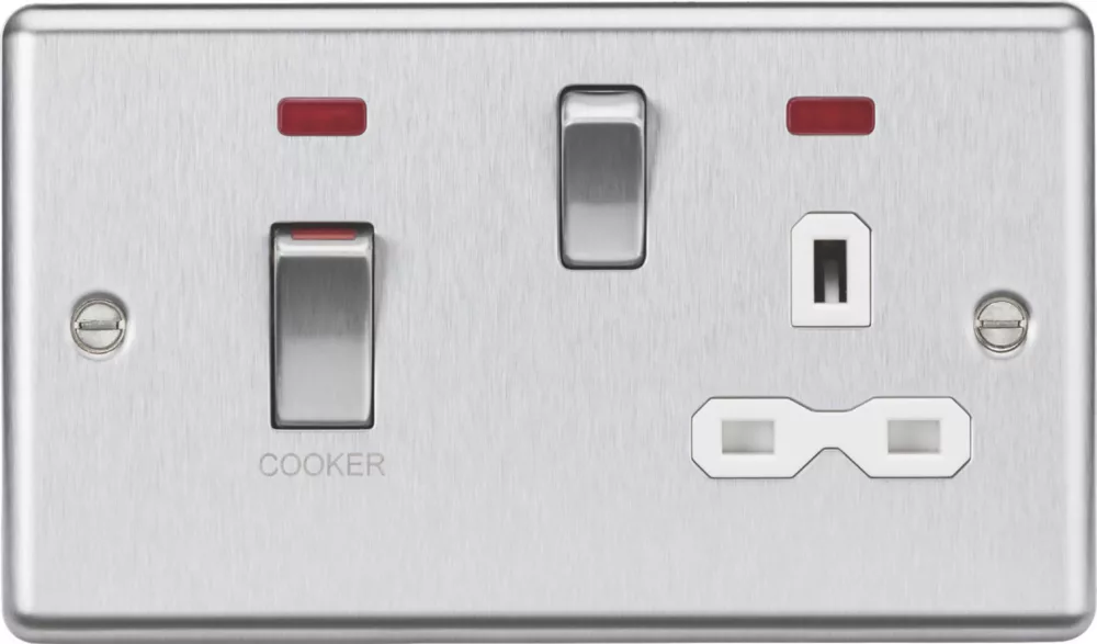 Knightsbridge CL83MNBCW 45 & 13A 2-Gang DP Cooker Switch & 13A DP Switched Socket Brushed Chrome With LED With White Inserts 3 Knightsbridge CL83MNBCW 45 & 13A 2-Gang DP Cooker Switch & 13A DP Switched Socket Brushed Chrome With LED With White Inserts