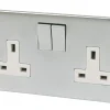 Crabtree Platinum 13A 2-Gang DP Switched Plug Socket Satin Chrome With White Inserts -British General Shop 78566 P