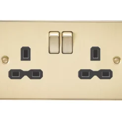 Knightsbridge FPR9000BB 13A 2-Gang DP Switched Double Socket Brushed Brass With Black Inserts