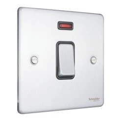 Schneider Electric Ultimate Low Profile 20AX 1-Gang DP Control Switch Brushed Chrome With Neon With Black Inserts -British General Shop 7863J A2