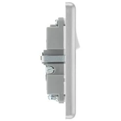 LAP 13A 1-Gang SP Switched Socket + 2.1A 2-Outlet Type A USB Charger Brushed Stainless Steel With White Inserts -British General Shop 7864F A4