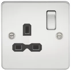 Knightsbridge FPR7000PC 13A 1-Gang DP Switched Single Socket Polished Chrome With Black Inserts
