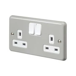 MK Contoura 13A 2-Gang DP Switched Plug Socket Grey With Colour-Matched Inserts