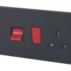 Varilight 45AX 2-Gang DP Cooker Switch & 13A DP Switched Socket Jet Black With Black Inserts