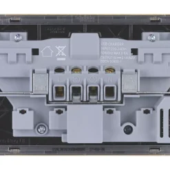 Schneider Electric Lisse Deco 13A 2-Gang SP Switched Socket + 2.1A 2-Outlet Type A USB Charger Satin Brass With Black Inserts -British General Shop 792FF A3