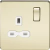 Knightsbridge SFR7000PBW 13A 1-Gang DP Switched Single Socket Polished Brass With White Inserts -British General Shop 793TY P