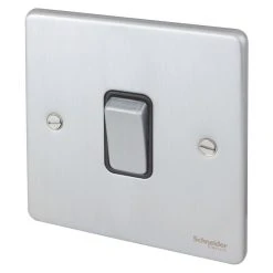 Schneider Electric Ultimate Low Profile 16AX 1-Gang 2-Way Light Switch Brushed Chrome With Black Inserts