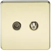 Knightsbridge SF0140PB 2-Gang Isolated Coaxial TV & F-Type Satellite Socket Polished Brass -British General Shop 795TY P