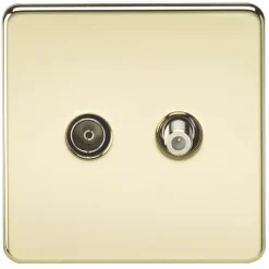 Knightsbridge SF0140PB 2-Gang Isolated Coaxial TV & F-Type Satellite Socket Polished Brass