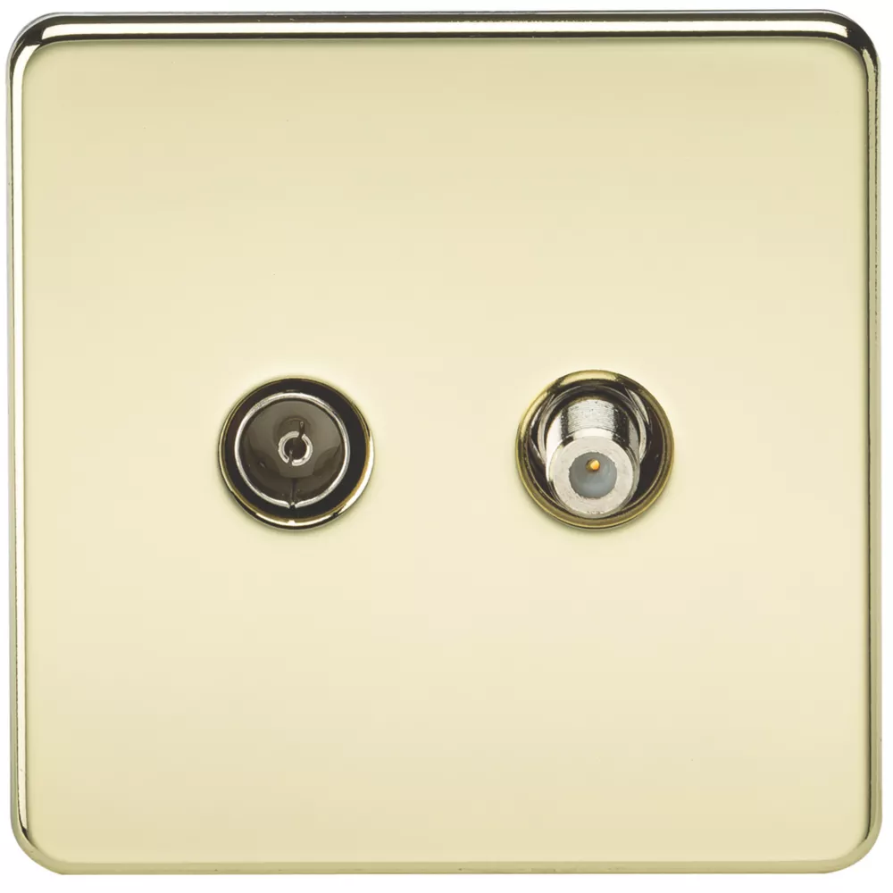 Knightsbridge SF0140PB 2-Gang Isolated Coaxial TV & F-Type Satellite Socket Polished Brass 3 Knightsbridge SF0140PB 2-Gang Isolated Coaxial TV & F-Type Satellite Socket Polished Brass