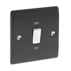 British General Nexus Metal 20A 1-Gang DP Control Switch Matt Black With LED With White Inserts -British General Shop 79666 A2
