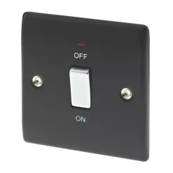British General Nexus Metal 20A 1-Gang DP Control Switch Matt Black With LED With White Inserts