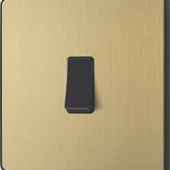 British General Evolve 20A 16AX 1-Gang Intermediate Light Switch Satin Brass With Black Inserts -British General Shop 797PX A3