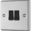 LAP 10AX 2-Gang 2-Way Light Switch Brushed Stainless Steel With Black Inserts -British General Shop 79842 P