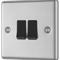 LAP 10AX 2-Gang 2-Way Light Switch Brushed Stainless Steel With Black Inserts