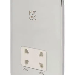 Schneider Electric Lisse Deco 2-Gang Dual Voltage Shaver Socket 115 / 230V Polished Chrome With White Inserts